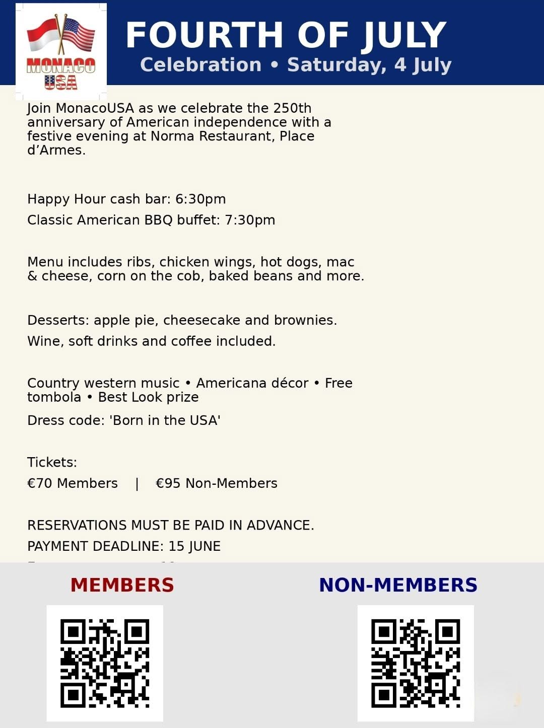 MonacoUSA Fourth of July Celebration flyer